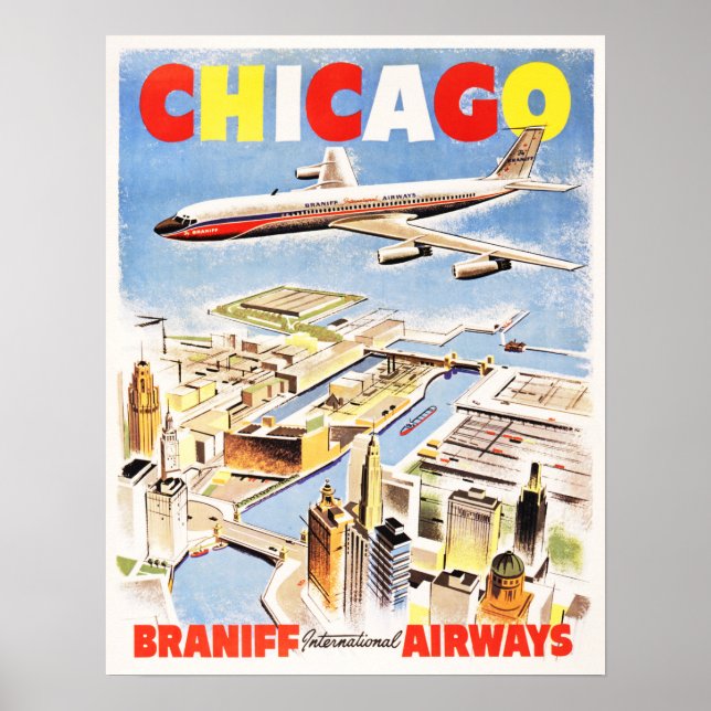 Flygning till CHICAGO ILLINOIS USA Retro Airlines  Poster (Framsidan)