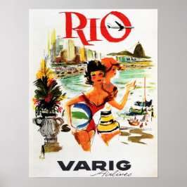 Flygning till RIO BRAZIL Varig Airlines Vintage re Poster