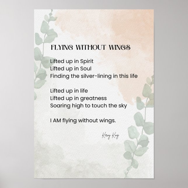 Flygning utan Vingar Dikt Poetry, skriven Ord Poster (Framsidan)