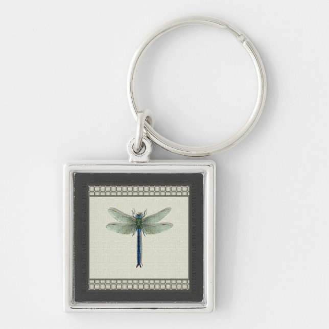 Flygningen i Dragonfly Keychain Fyrkantig Silverfärgad Nyckelring (Framsidan)