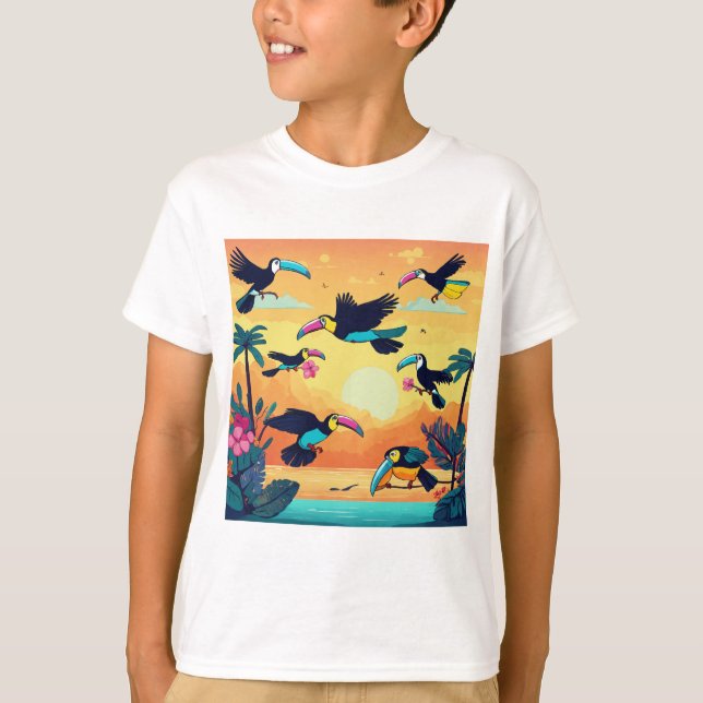 Flygningen i Finare: Tecknad Toucans Soar T Shirt (Framsida)