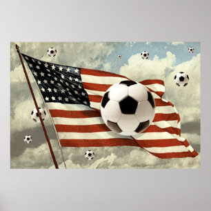 Flygningen i fotbolls-Balls US flagga Soccer Futeb Poster