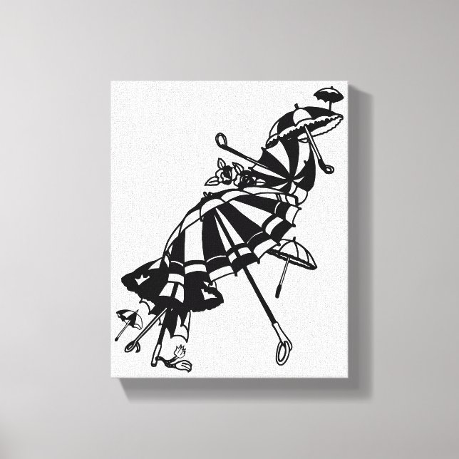 flygparasoler Paraplyas Bläck art Illustration Canvastryck (Framsida)