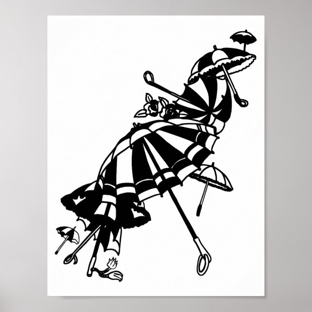 flygparasoler Paraplyas Bläck art Illustration Poster (Framsidan)