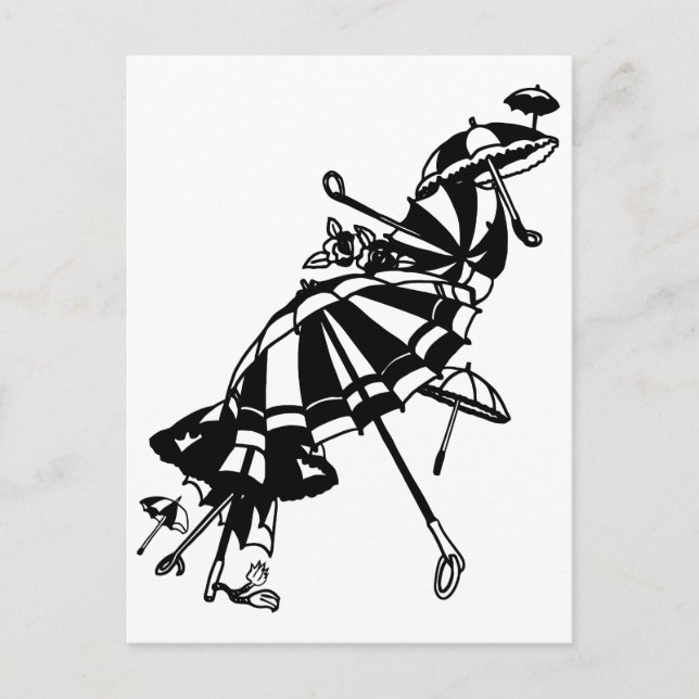 flygparasoler Paraplyas Bläck art Illustration Vykort (Framsida)