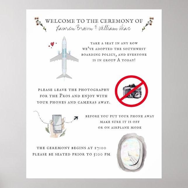 Flygpilot Bröllops Itinerary Schema Välkommen Poster (Framsidan)