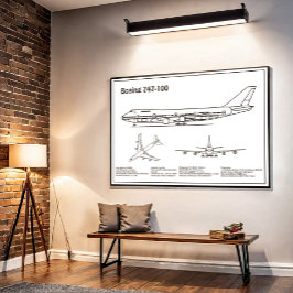 Flygplan 747 - Flygplan BD för blåkopia i Teckning Poster