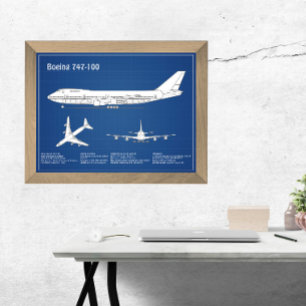 Flygplan 747 - plan för flygplansskiss Teckning AB Fototryck