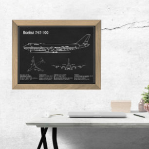 Flygplan 747 - Planer för flygplansskiss Teckning  Fototryck