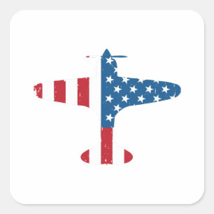 Flygplan Aircraft USA flagga Veteran Pilot Gift Fyrkantigt Klistermärke