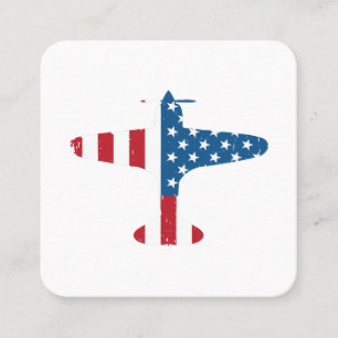 Flygplan Aircraft USA flagga Veteran Pilot Gift Fyrkantigt Visitkort
