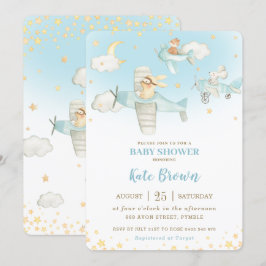 Flygplan av typen Cute Animals Stars Himlar Baby S Inbjudningar