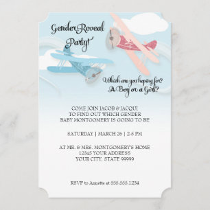 Flygplan Baby Gender Reveal Party Inbjudningskort