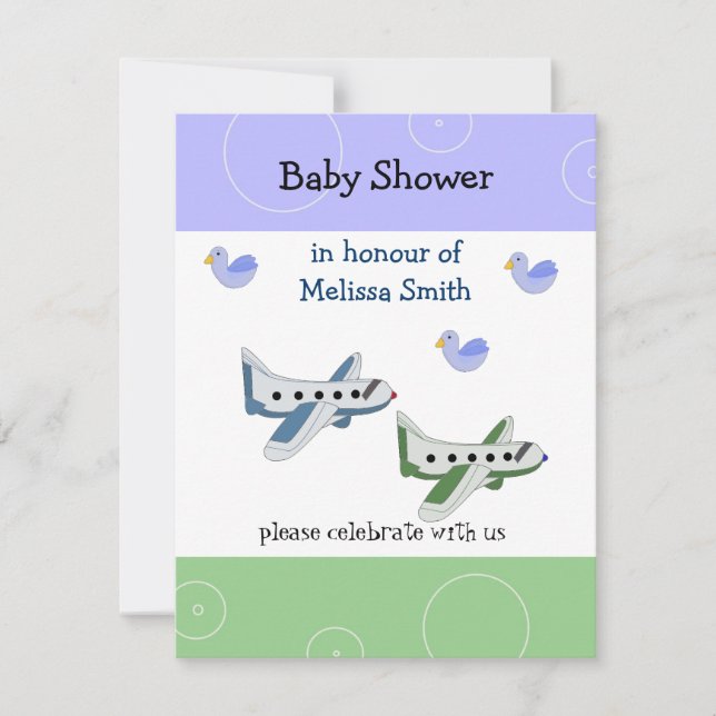 Flygplan Baby Shower Inbjudningar (Framsida)