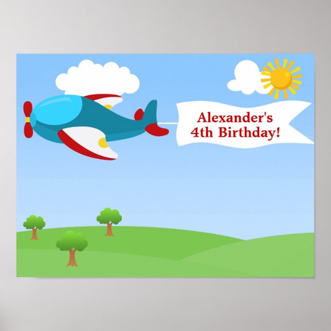 Flygplan Banner Boy Birthday Poster (Framsidan)