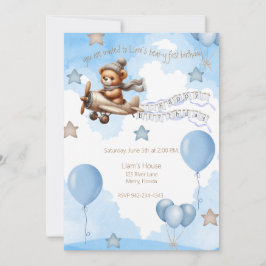 Flygplan Bear-y första födelsedagsblått Inbjudningar