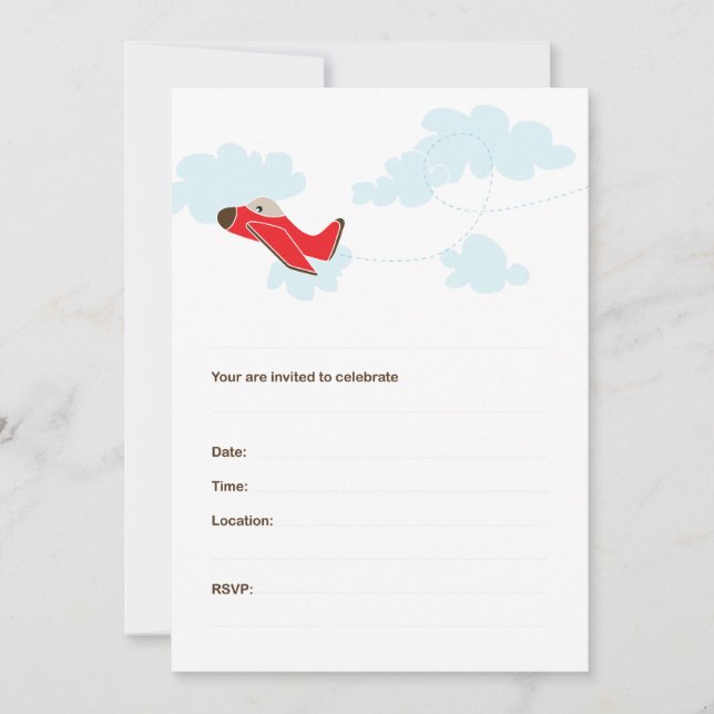 FLYGPLAN BIRTHDAY INVITATIONS - RED INBJUDNINGAR (Framsida)