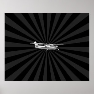 Flygplan Cessna Silhouette Flies Black Burst Poster