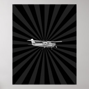 Flygplan Cessna Silhouette Flies Black Burst Poster