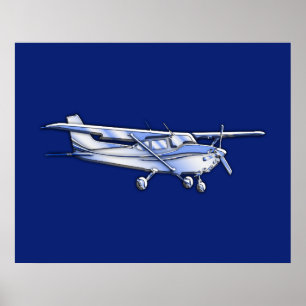 Flygplan Chrome Cessna Silhouette som flyger på Bl Poster