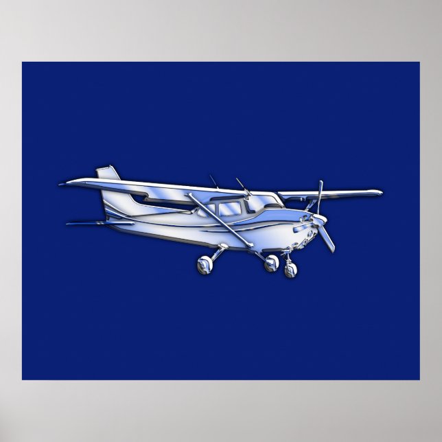 Flygplan Chrome Cessna Silhouette som flyger på Bl Poster (Framsidan)