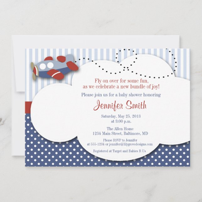Flygplan Cloud 1 Baby Shower-inbjudan Inbjudningar (Framsida)