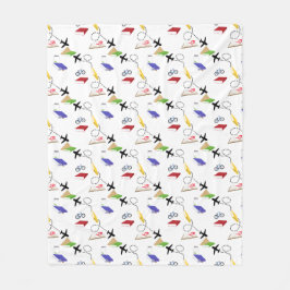 Flygplan, cykel, Bokar, rött, Gult, blå resa Fleecefilt