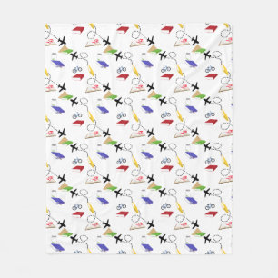 Flygplan, cykel, Bokar, rött, Gult, blå resa Fleecefilt