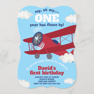 Flygplan ett år, flytande pojke 1:a födelsedagen inbjudningar