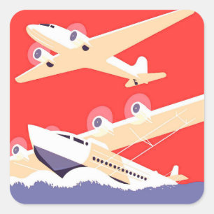 Flygplan flygande vintage WPA färgglad Fyrkantigt Klistermärke