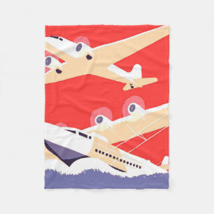 Flygplan flygande vintage WPA färgrik Fleecefilt