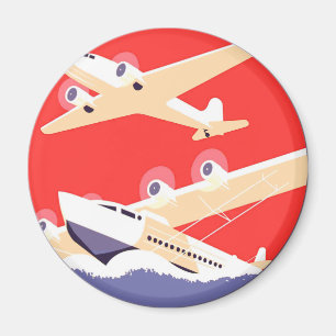 Flygplan flygande vintage WPA färgrik Magnet