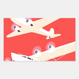 Flygplan flygande vintage WPA färgrik Rektangulärt Klistermärke