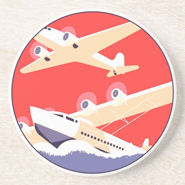 Flygplan flygande vintage WPA färgrik Underlägg (Framsidan)