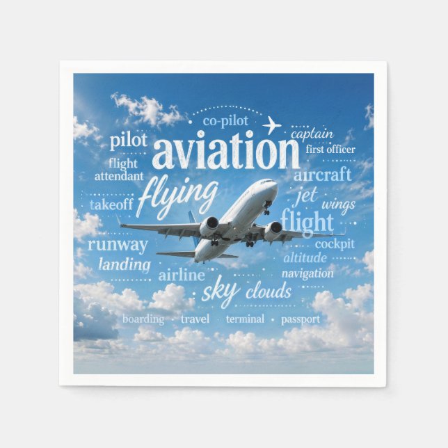 Flygplan flyger i ett ordmoln pappersservett (Framsidan)