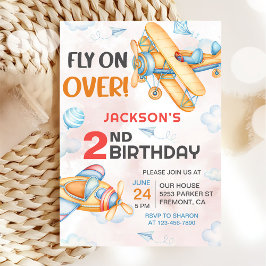 Flygplan flyger över 2:a födelsedag Party Inbjudningar