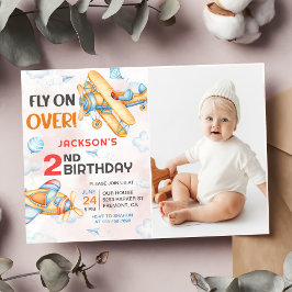 Flygplan flyger över foto över 2:a födelsedag Part Inbjudningar