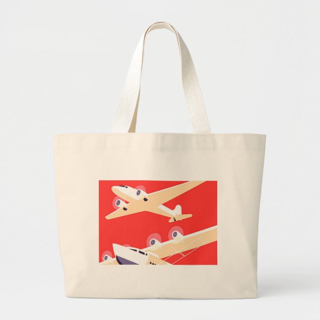 Flygplan Flyger Vintage WPA Färgglad Jumbo Tygkasse (Framsidan)