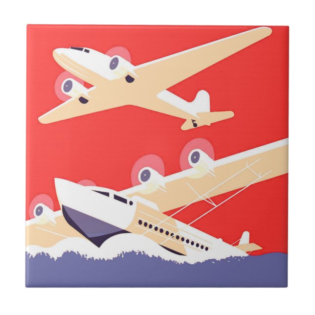 Flygplan Flyger Vintage WPA Färgglad Kakelplatta (Framsidan)