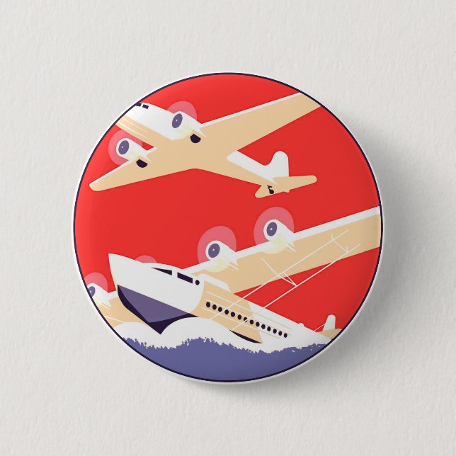 Flygplan Flyger Vintage WPA Färgglad Knapp (Framsida)