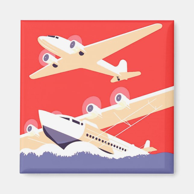 Flygplan Flyger Vintage WPA Färgglad Magnet (Framsidan)