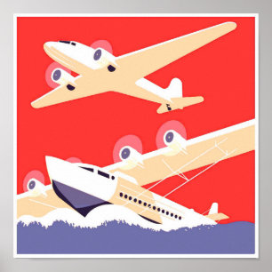 Flygplan Flyger Vintage WPA Färgglad Poster