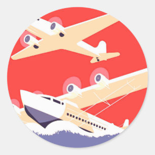 Flygplan Flyger Vintage WPA Färgglad Runt Klistermärke