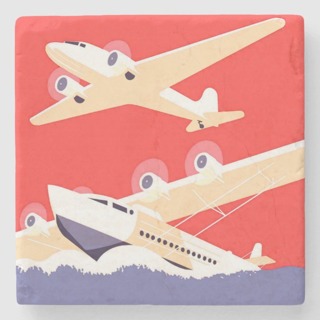Flygplan Flyger Vintage WPA Färgglad Underlägg Sten (Framsidan)
