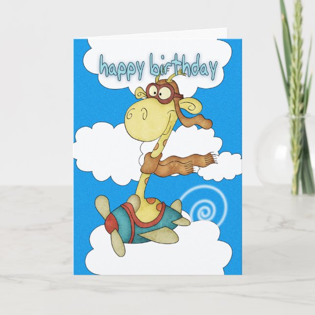 Flygplan/flygplan Giraffe Birthday Card - Barn Kort (Framsida)