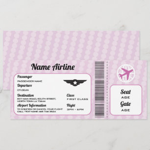 Flygplan födelsedag Flygplan Biljett Party Rosa In Inbjudningar