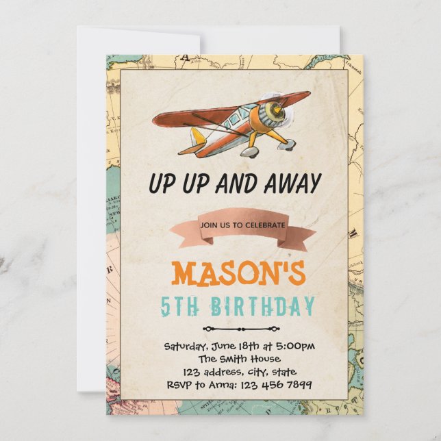 Flygplan födelsedagsfest inbjudan (Framsida)