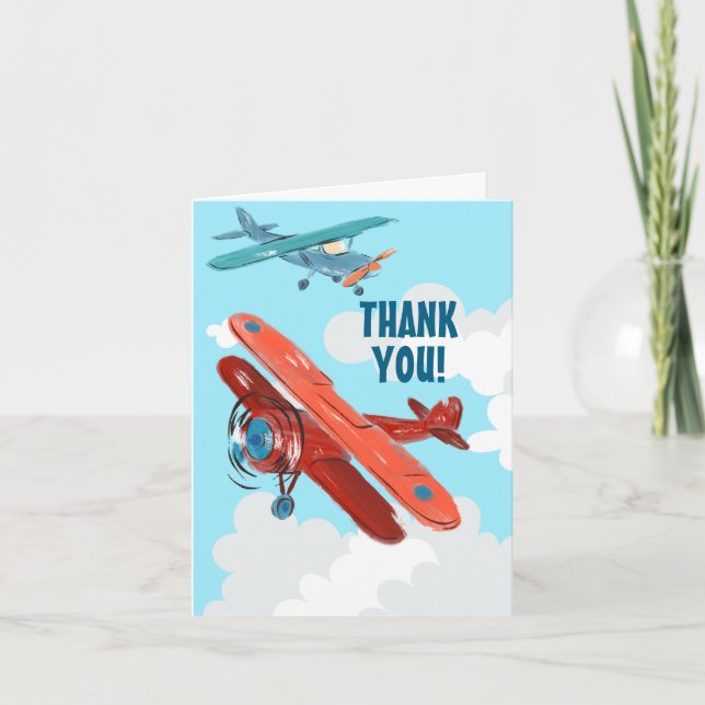 Flygplan Födelsedagsfest Tack Kort (Framsida)