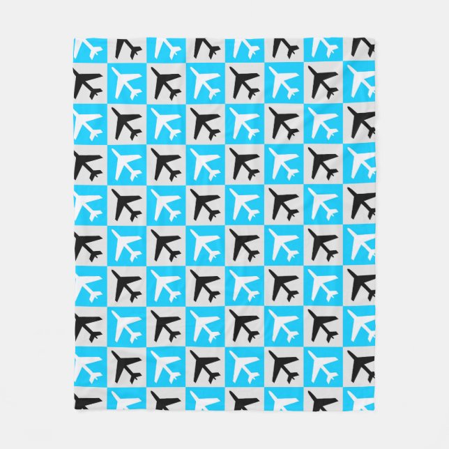 Flygplan för Jet för Geometric Blue White Aviation Fleecefilt (Framsidan)