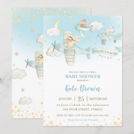 Flygplan för matdjur Stars Himmel Baby Shower Boy Inbjudningar